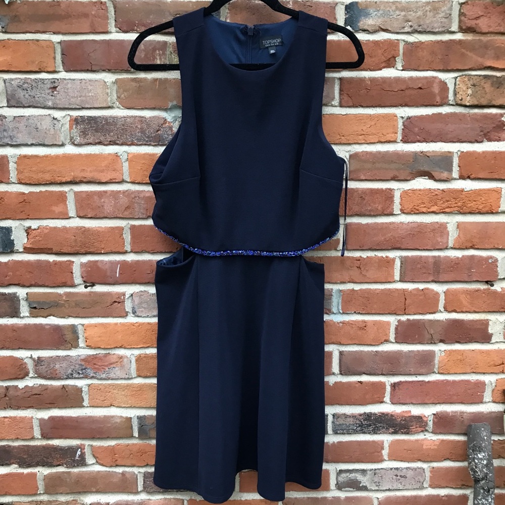 Topshop Dress with Cut Outs, Beaded Waist Detail
